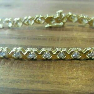 5.50 Ct Real Moissanite 14k Yellow Gold Over Women's "XO" Tennis Bracelet Silver